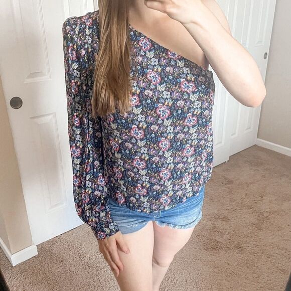 FRAME Floral One-Shoulder Blouse L - Picture 7 of 15
